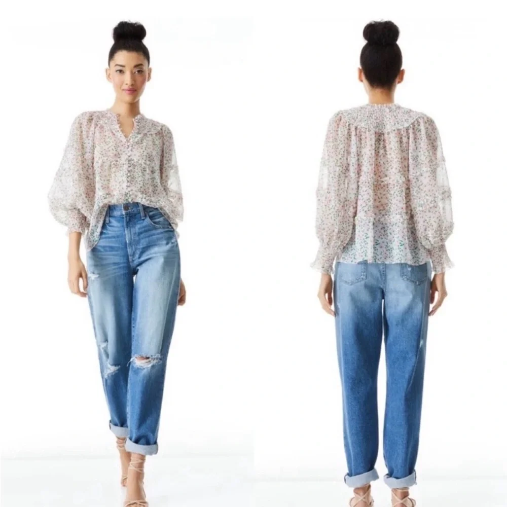 Alice + Olivia Pink and Green Floral Blouse, NWT, Size XS, High Fashion - Picture 2 of 9